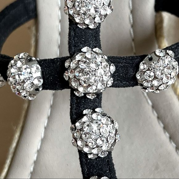 NEW Skemo Black Suede Jute Wedge Sandals With Crystal Embellishments - Picture 6 of 12